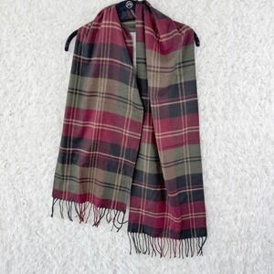 Cashwear Red Green Plaid Fringe Scarf Acrylic Tartan Unisex Winter Cozy